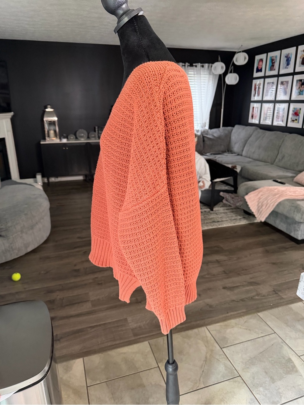 Rachel Zoe XL Coral Orange Open Knit V-Neck Oversized Pullover Sweater - Picture 3 of 5